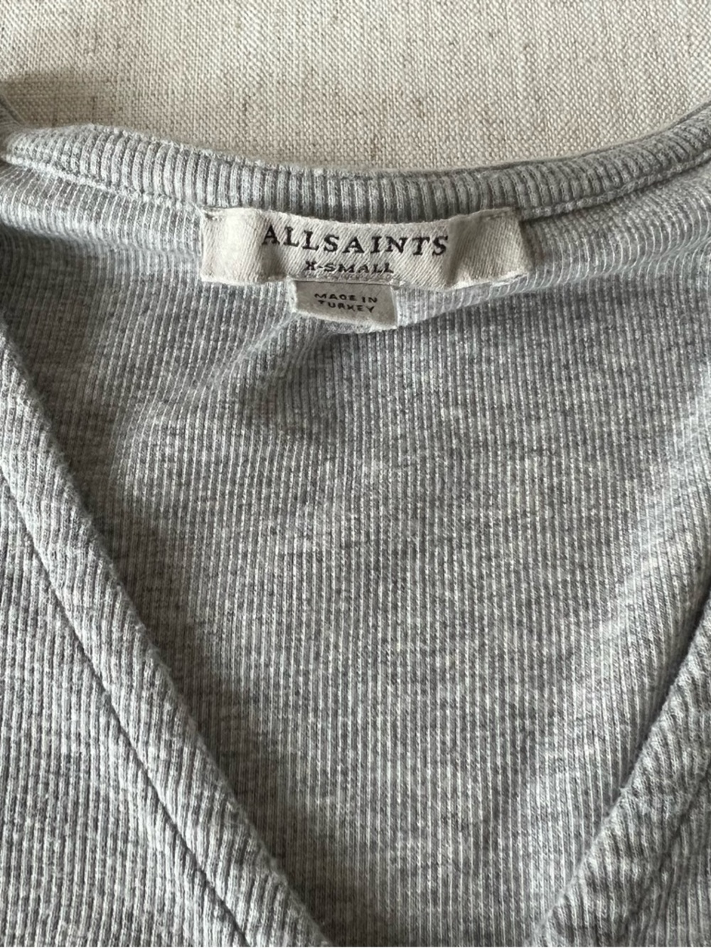 All Saints Ruched Tie-Front Ribbed V-Neck Top - Picture 5 of 6